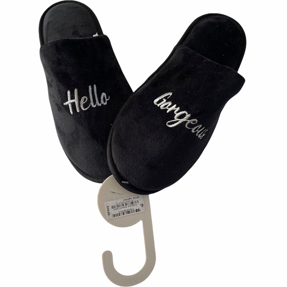 Jenni Intimates 11-12 Hello Gorgeous Velour Slippers Black Silver Metallic #SL1J
